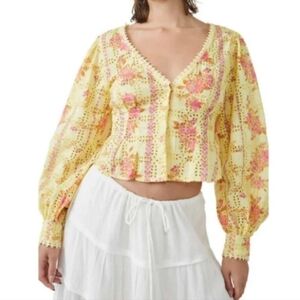 Free People Yellow and Pink Floral Blouse